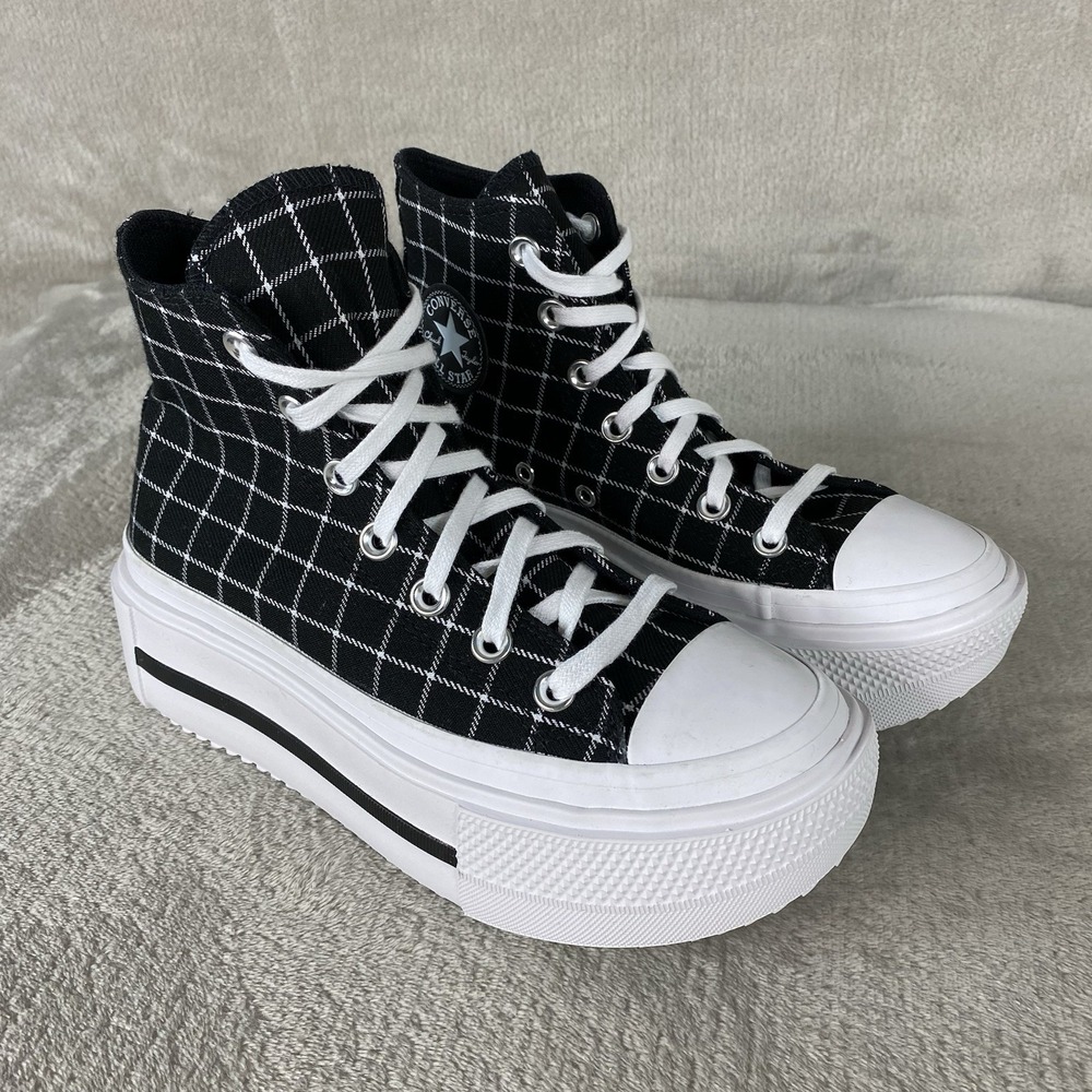 Converse Chuck Taylor Lift Double Stack Womens Size 6 Black Plaid Canvas Shoes